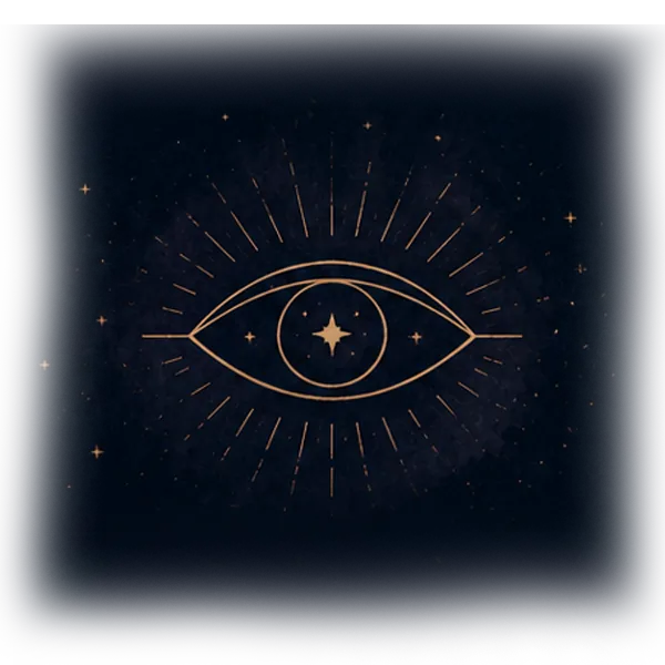 A mystical all-seeing eye radiating golden light