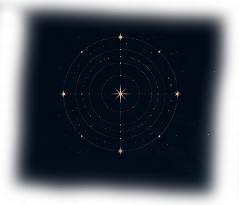 A compass-like constellation of stars radiating outward