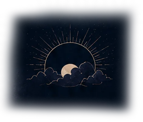 A radiant sun rising through celestial clouds